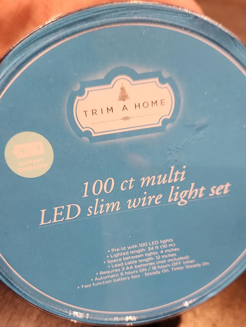 NIB Trim A Home Battery Operated 100 Ct Multi LED Slim Wire Light Set
